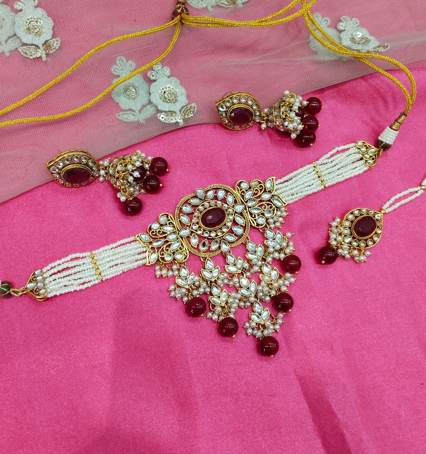 Ruby Kundan Choker Jhumka Jewellery Arsh Set