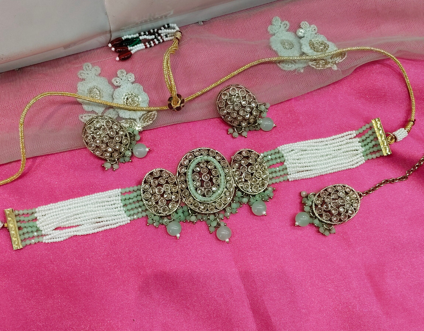 Pista Champagne Stone Choker Jewellery Narayan Set