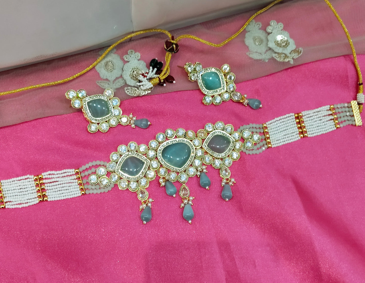 Sea Green Kundan Choker Jewellery Swaziland Set