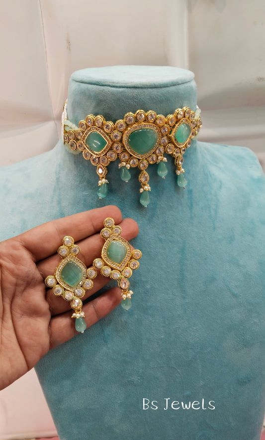 Sea Green Kundan Choker Jewellery Swaziland Set