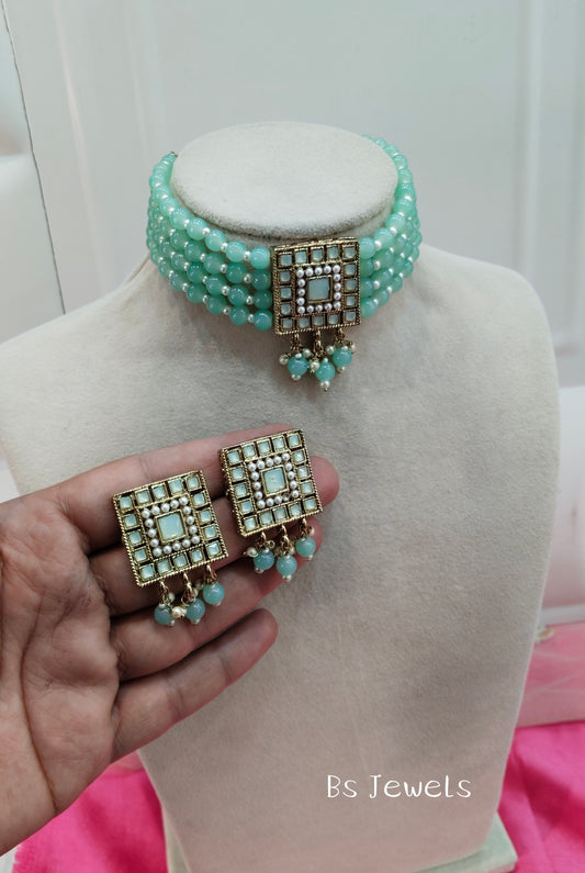 Pista Kundan Choker Jewellery Shingar Set