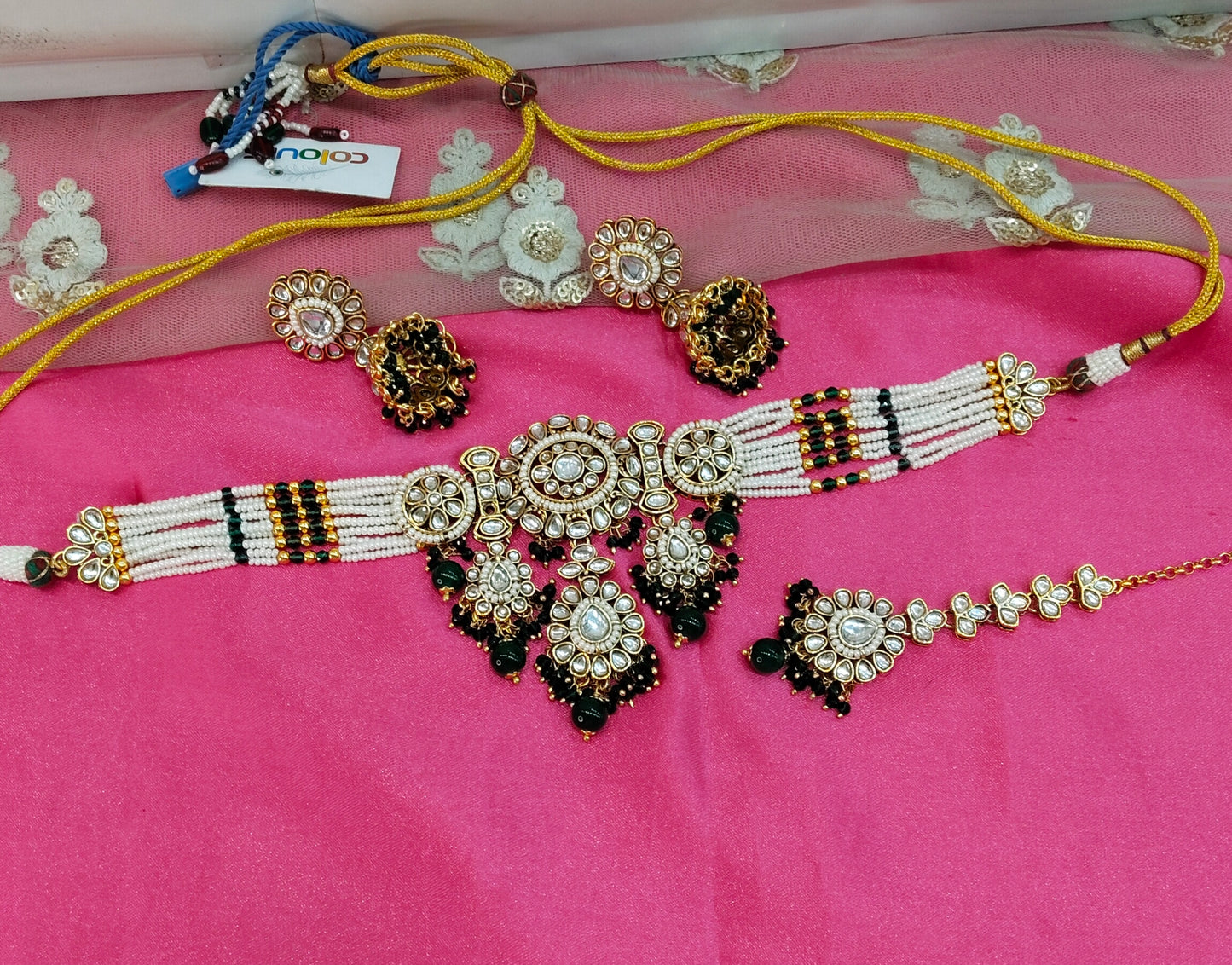 Green Kundan Choker Jewellery Jhumka Siya Set
