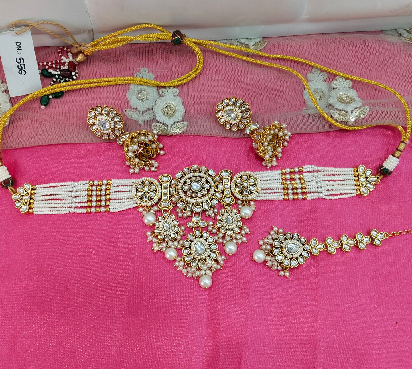 Gold white Kundan Choker Jewellery Jhumka Siya Set