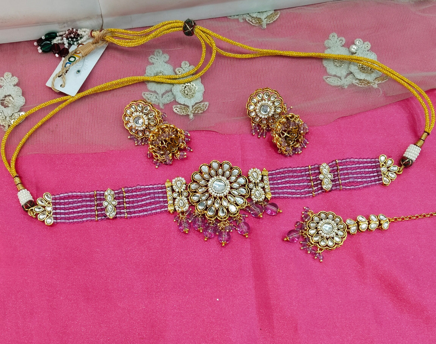 Lavender Champgne Choker Jewellery Jhumka Setin Set