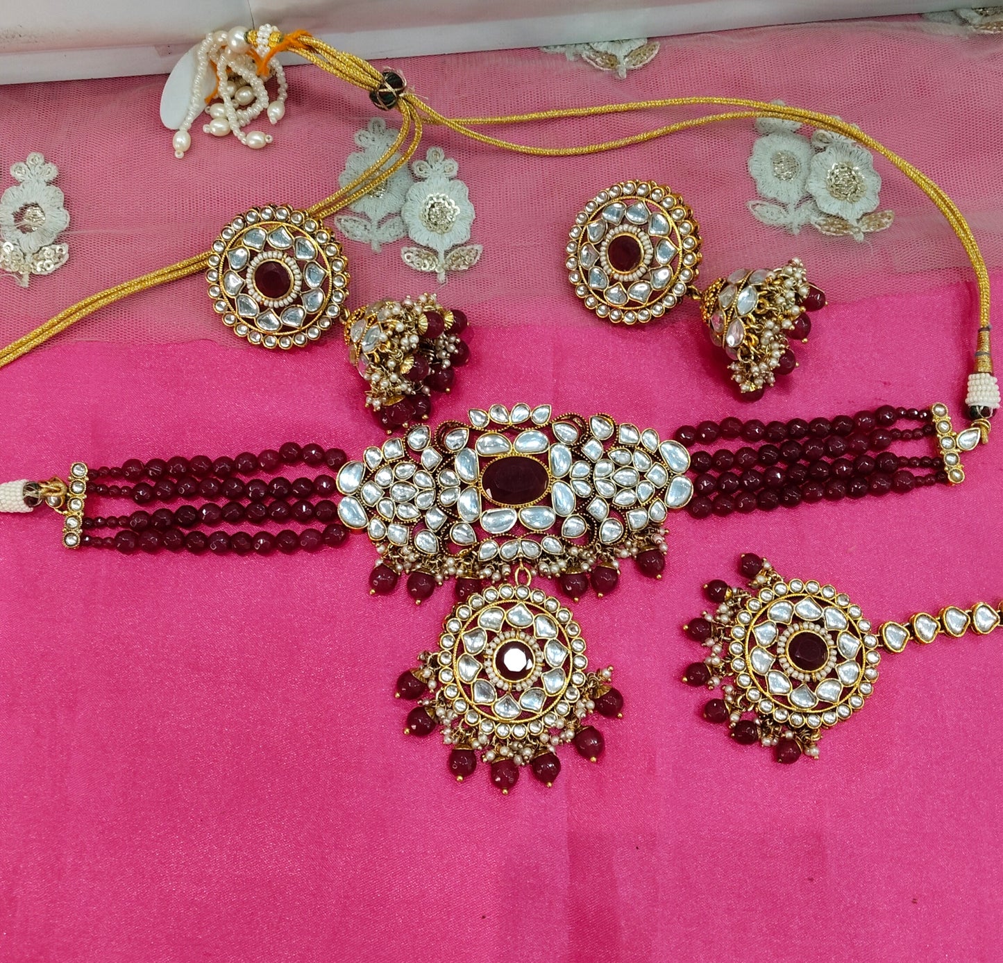 Ruby Kundan Choker Jewellery Jhumka Many Set