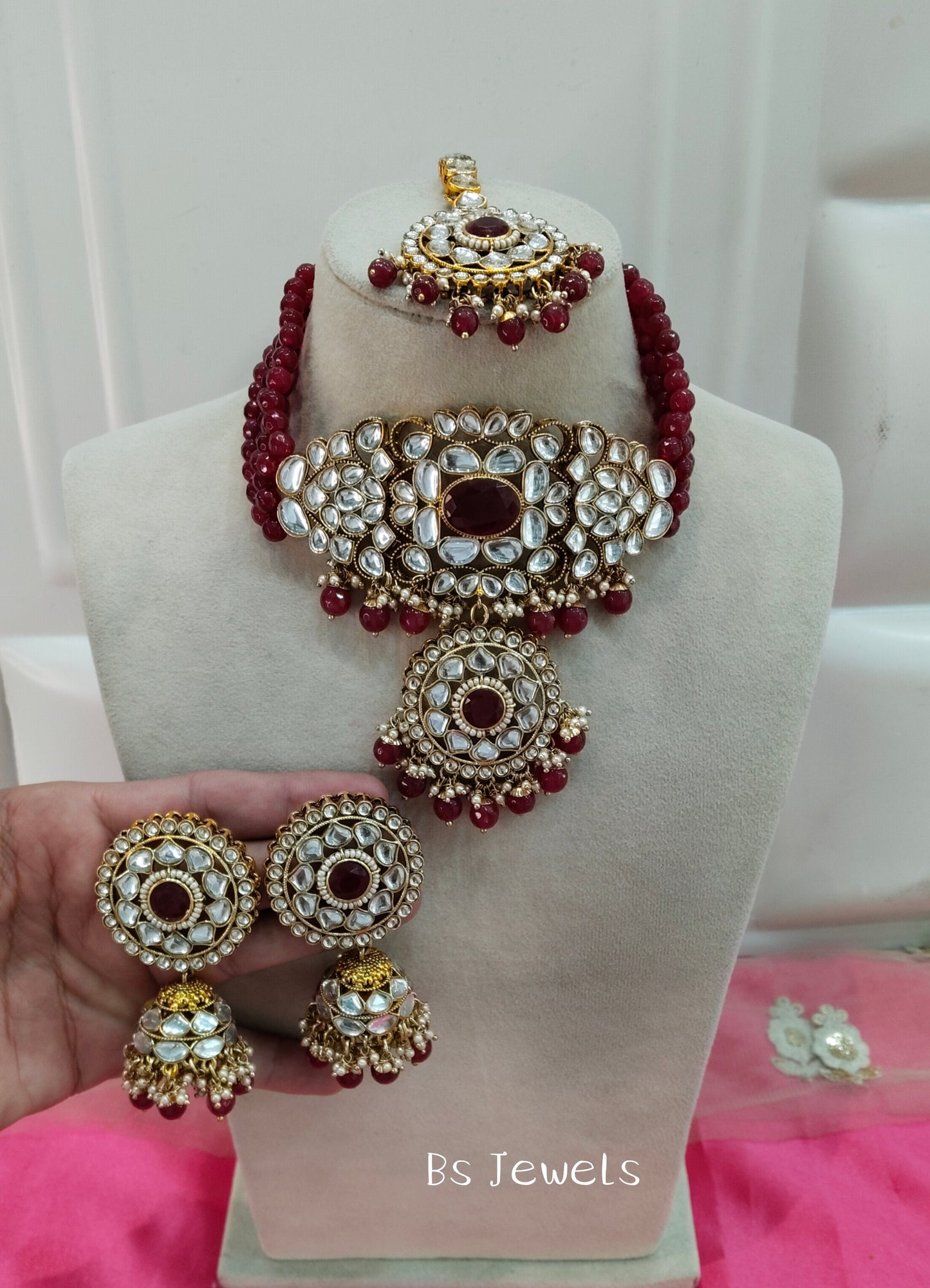 Ruby Kundan Choker Jewellery Jhumka Many Set