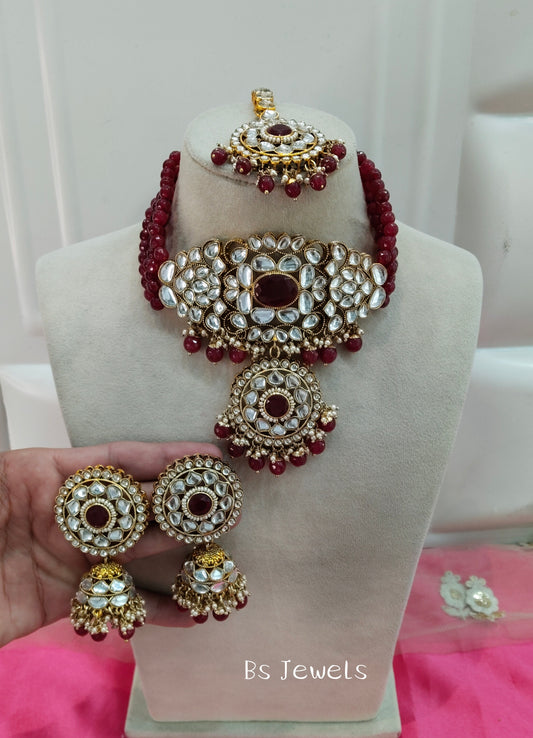 Ruby Kundan Choker Jewellery Jhumka Many Set