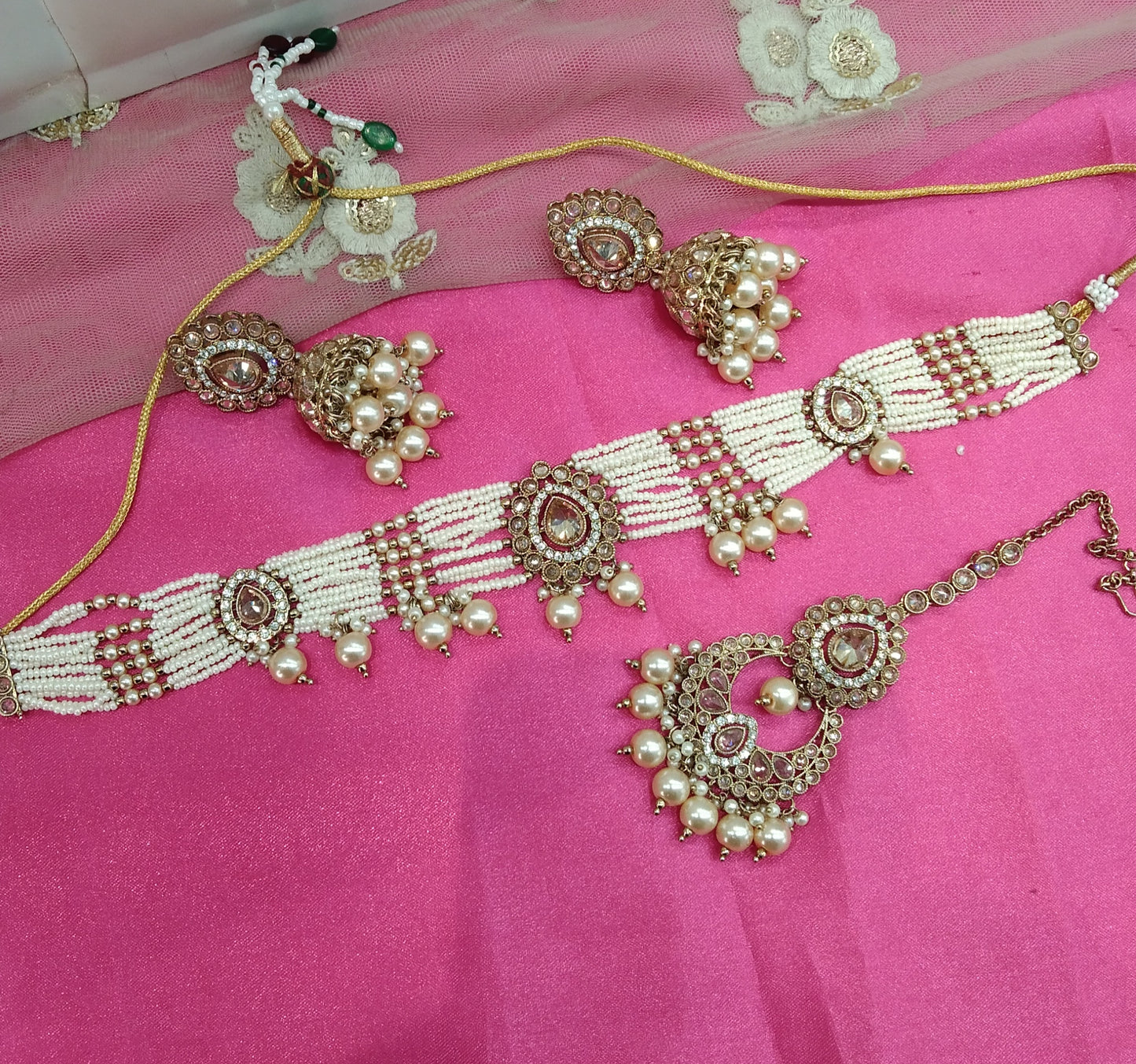Antique Gold Champagne Stone Choker Jhumka Jewellery Juliet Set