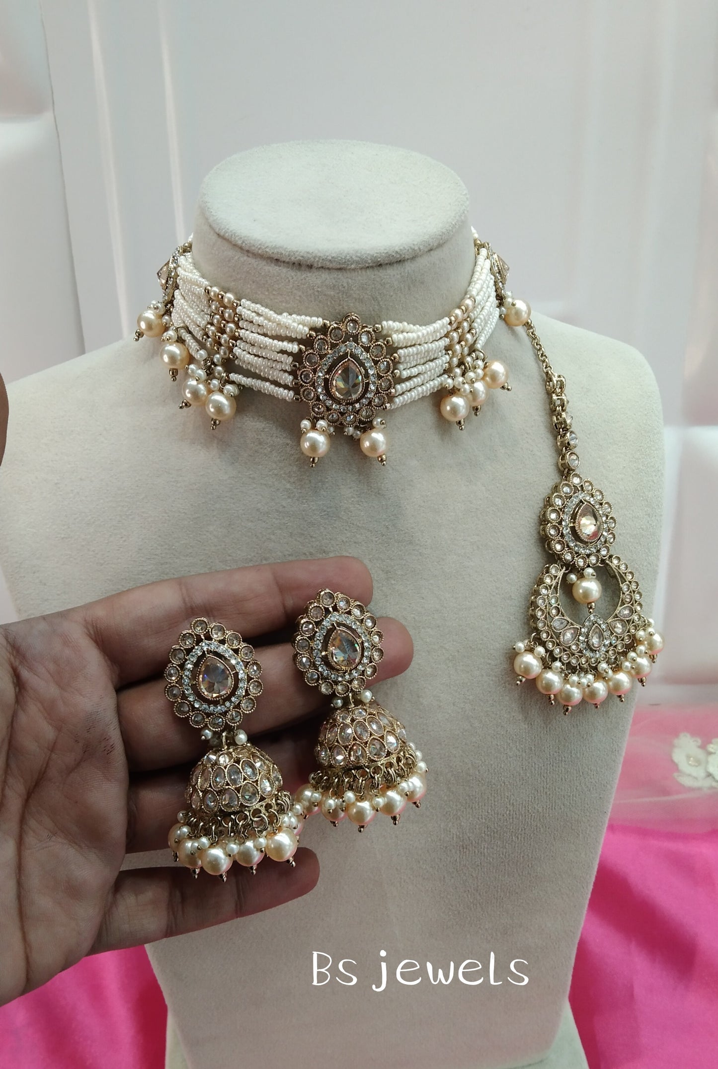 Antique Gold Champagne Stone Choker Jhumka Jewellery Juliet Set