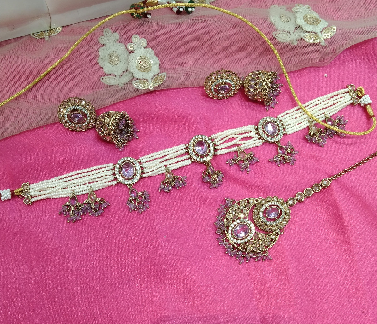 Lavender Champagne Stone Choker Jhumka Jewellery Juliet Set