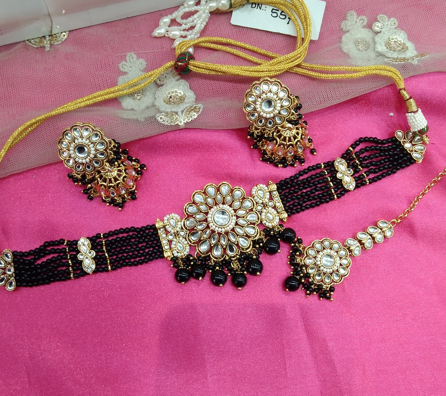 Black Kundan Choker Jhumka Jewellery Setin Set