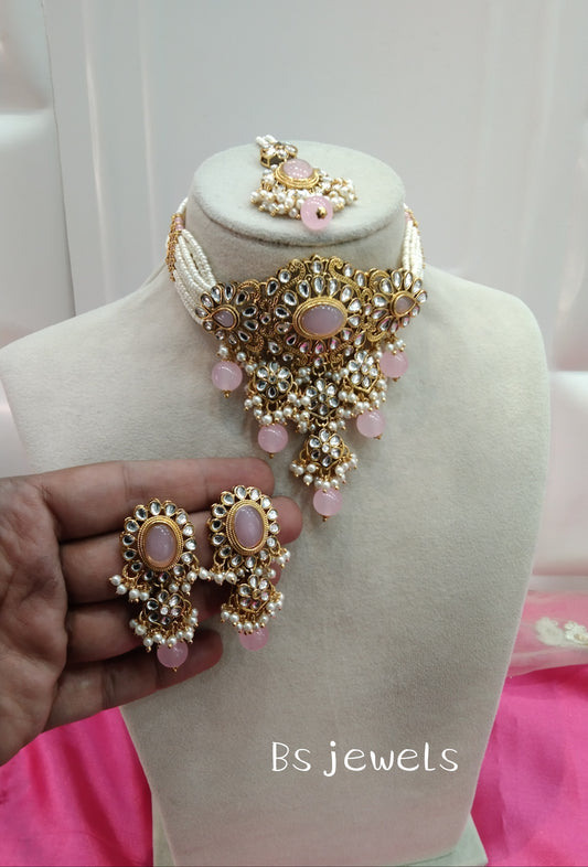 Pink Kundan Choker Jewellery Heena Set