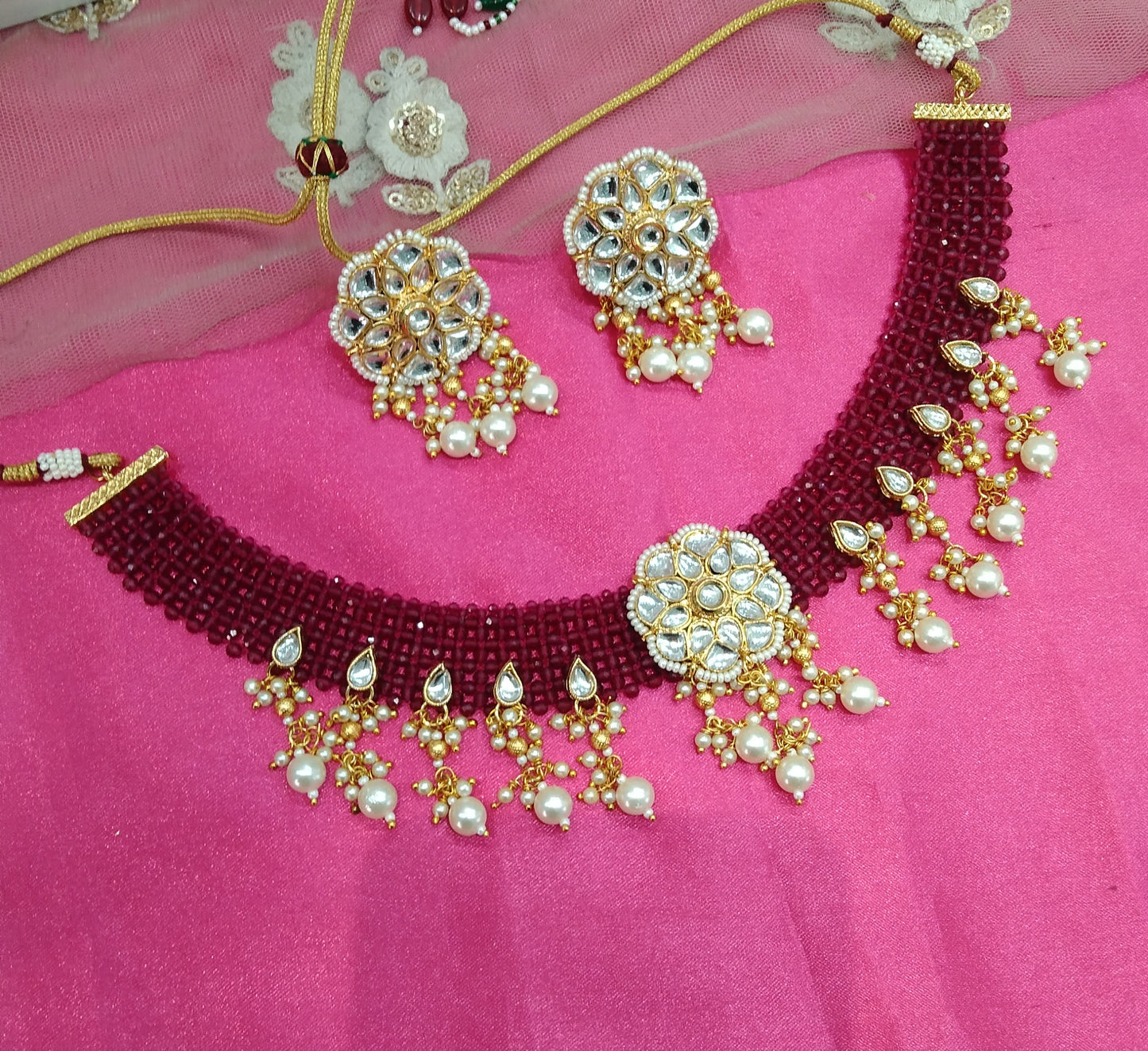 Ruby Kundan Necklace Jewellery Kaur Set