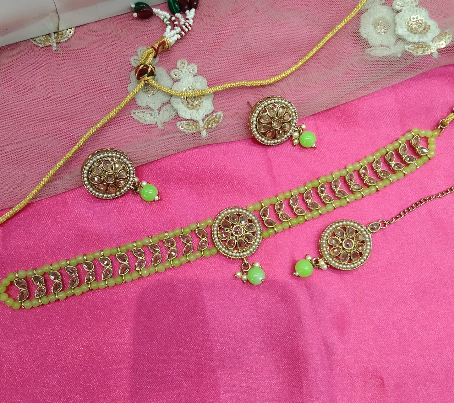 Parrot Champagne Stone Choker Jewellery Sanjay Set