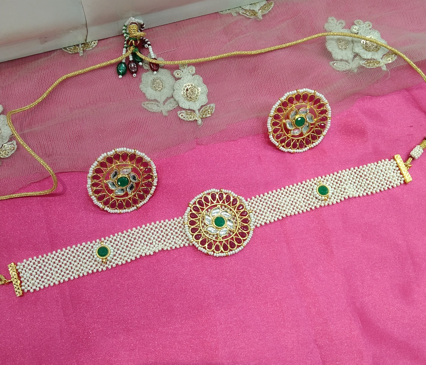 Ruby green Kundan Choker Jewellery Kaur Set