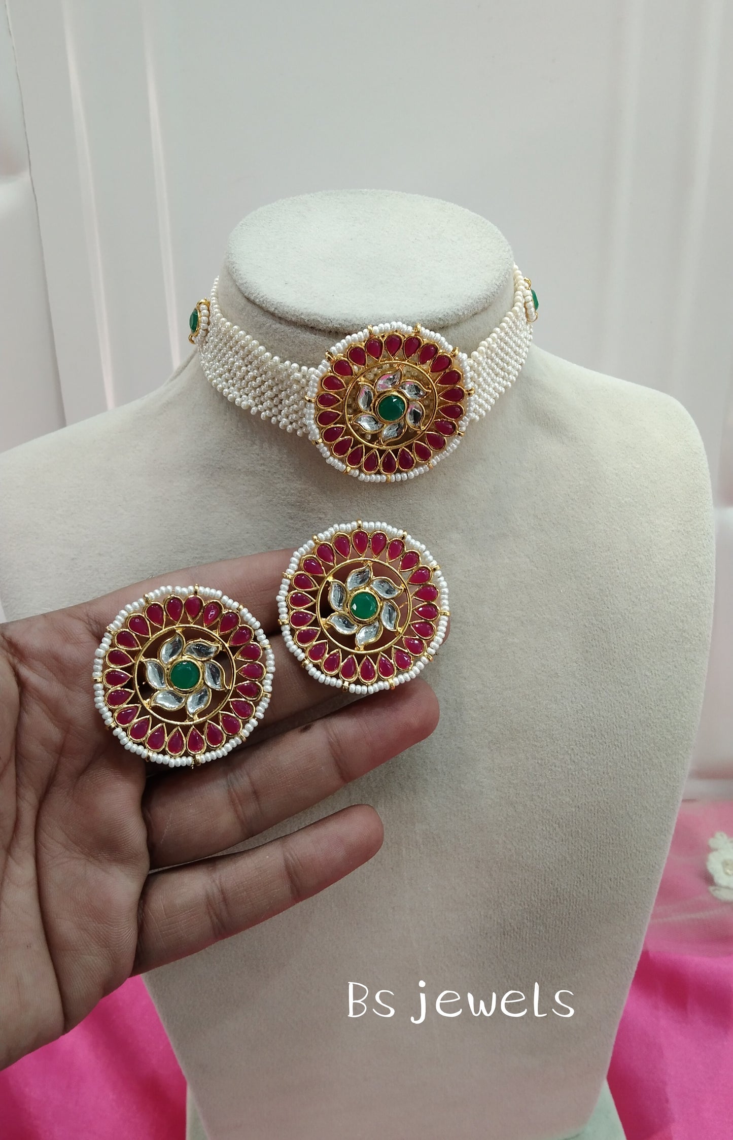 Ruby green Kundan Choker Jewellery Kaur Set