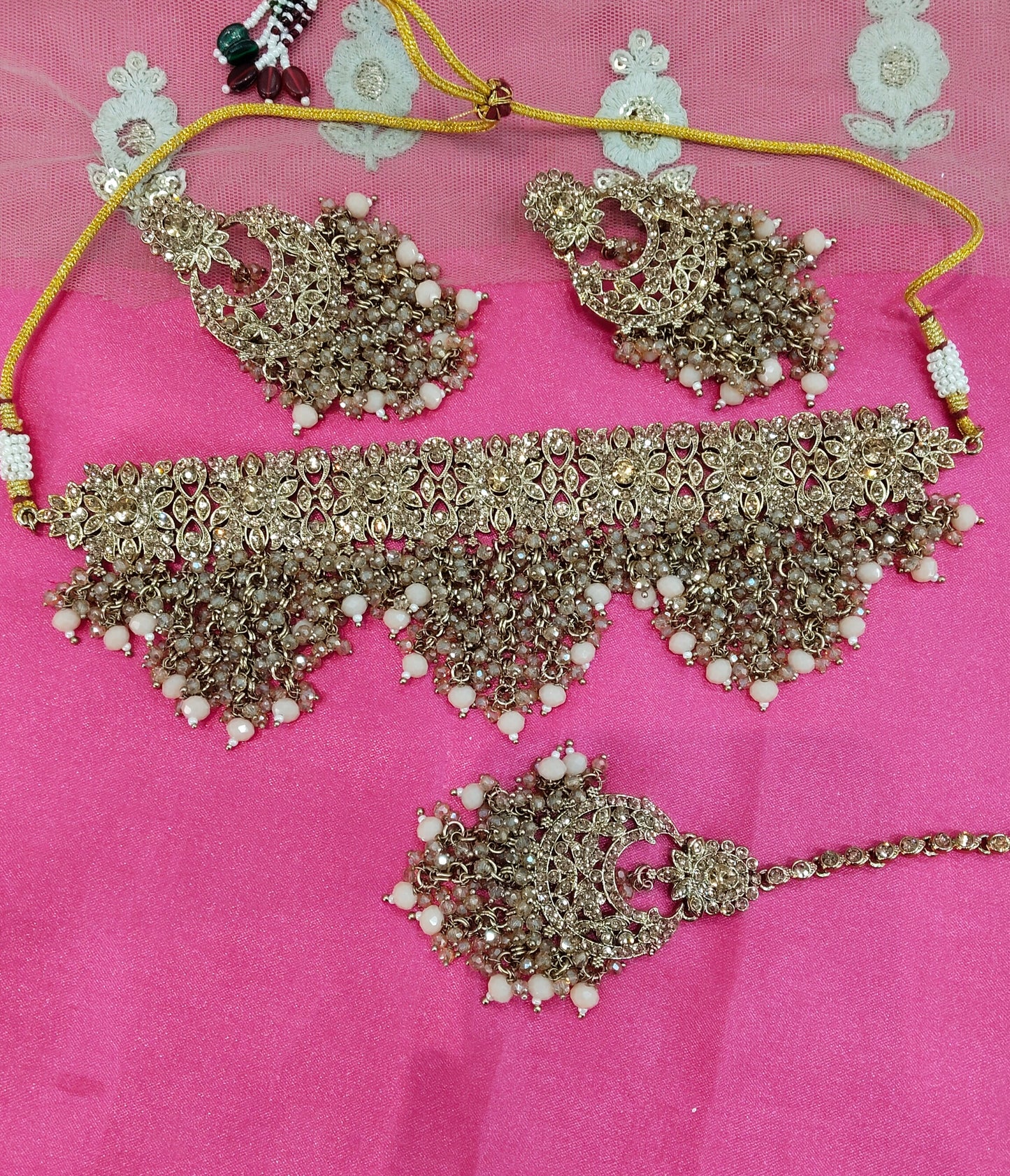 Peach Crystal Stone Choker Jewellery Siraj Set