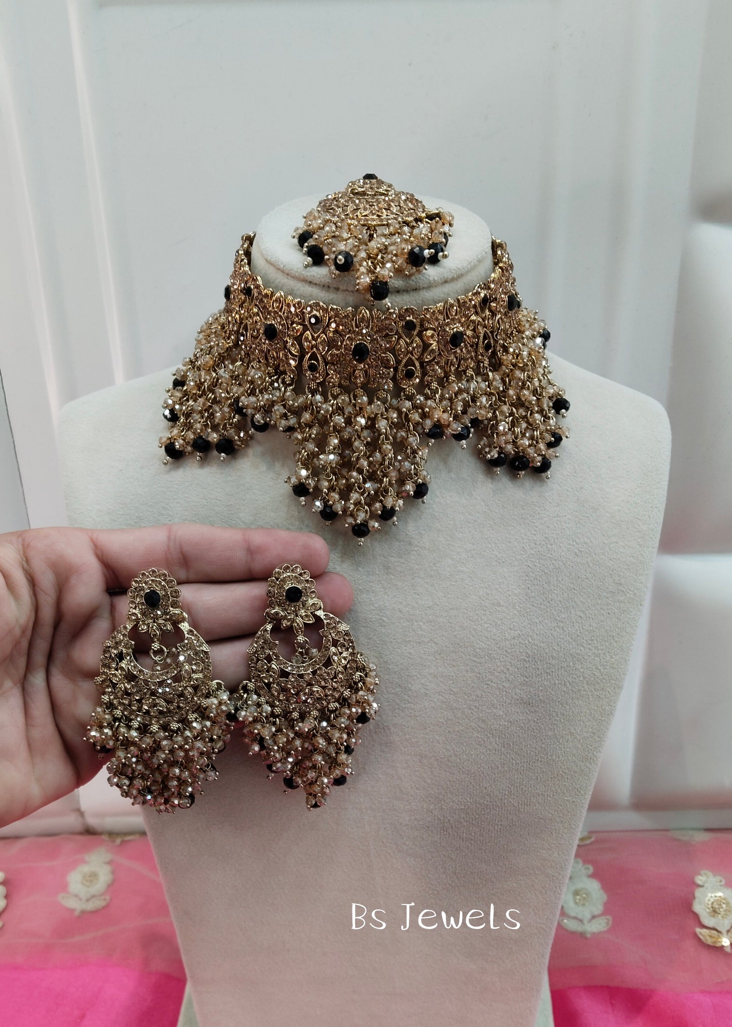 Blue Crystal Stone Choker Jewellery Siraj Set