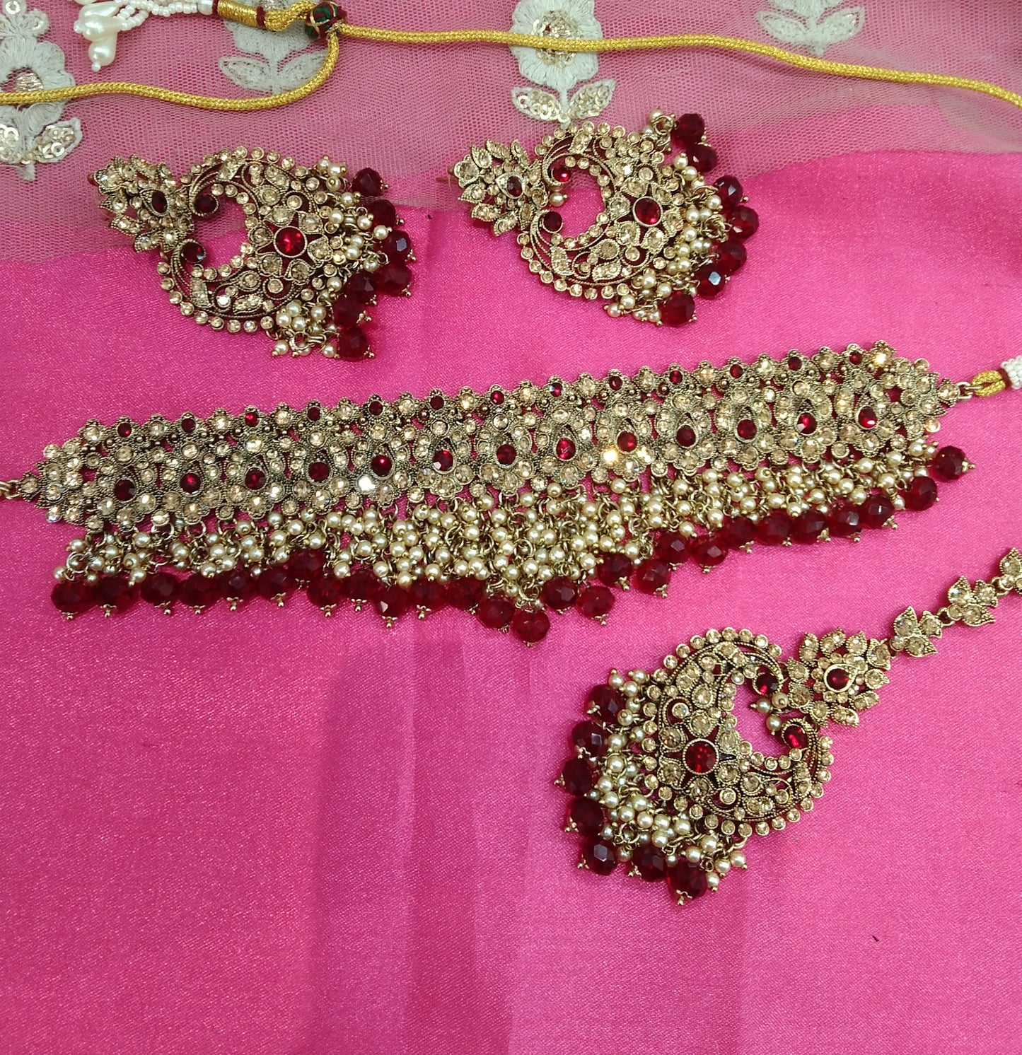 Maroon Crystal Stone Choker  Jewellery Sejal Set