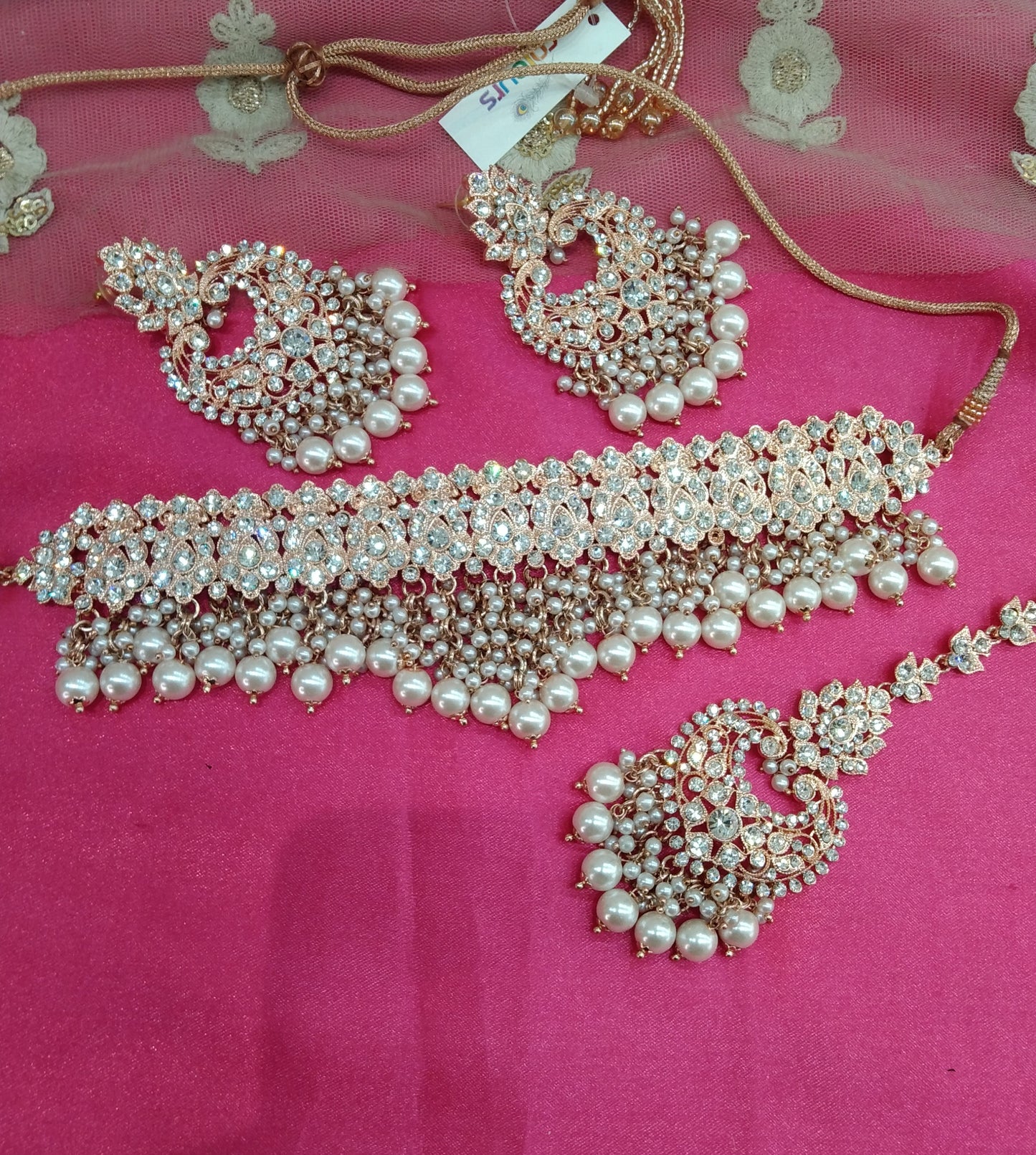 Rose White Crystal Stone Choker Jewellery Sejal Set