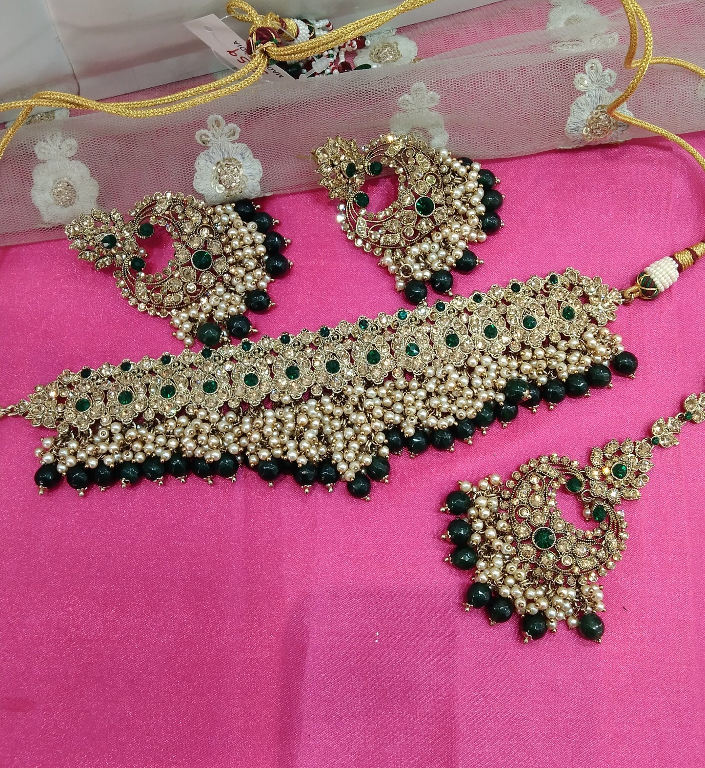 Green Crystal Stone Choker Jewellery Sejal Set