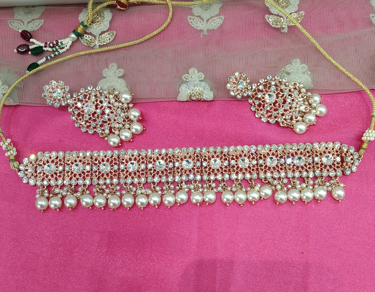 Rose White Crystal Stone Choker Jewellery Sejal Set