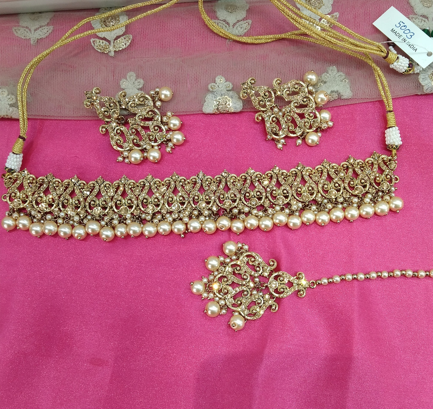 Antique Gold Crystal Stone Choker Jewellery Sejal Set