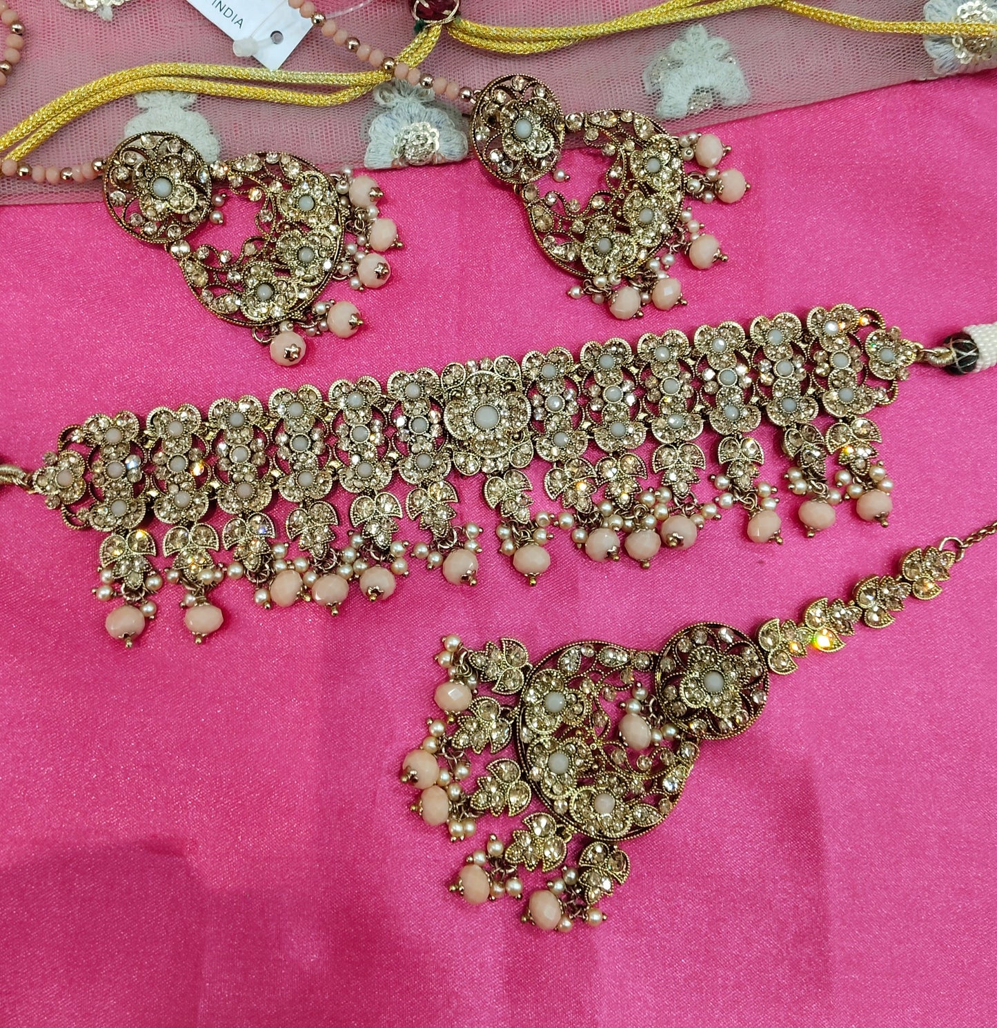 Peach Crystal Stone Choker Jewellery Soraj Set