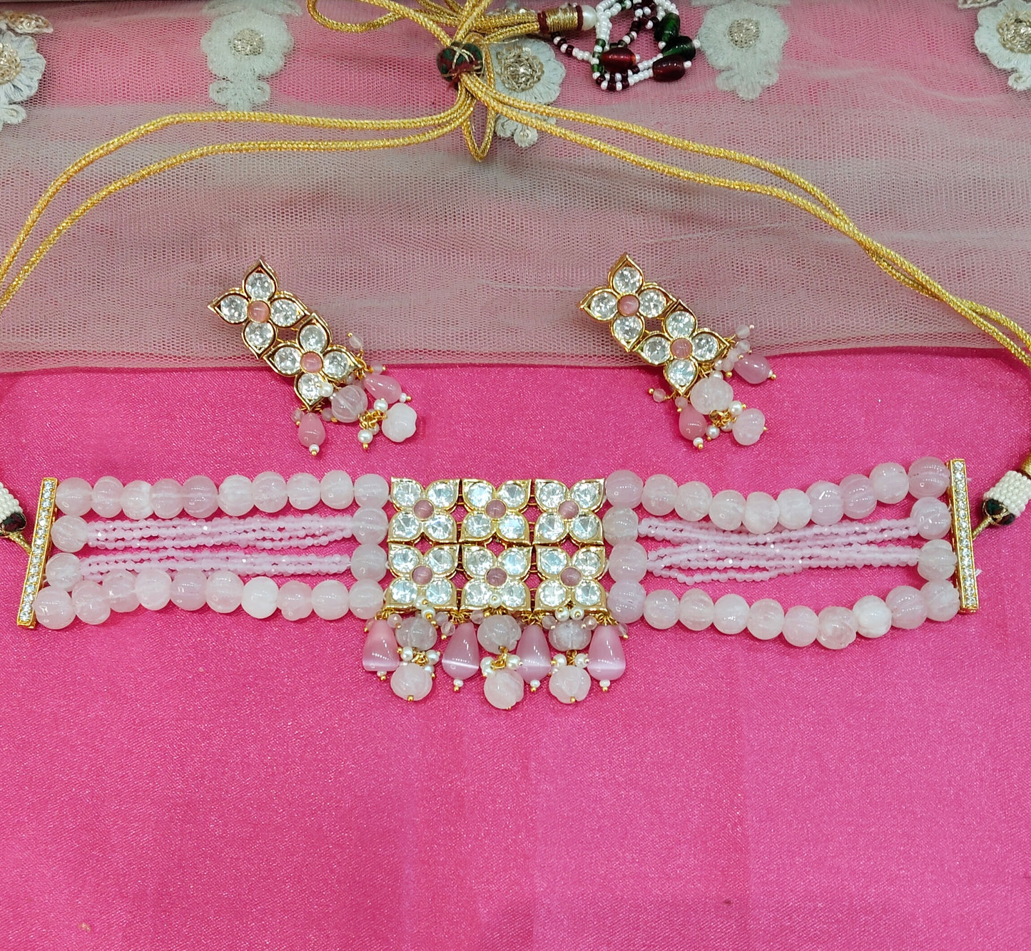 Pink Uncut Kundan Choker Jewellery Poonam Set