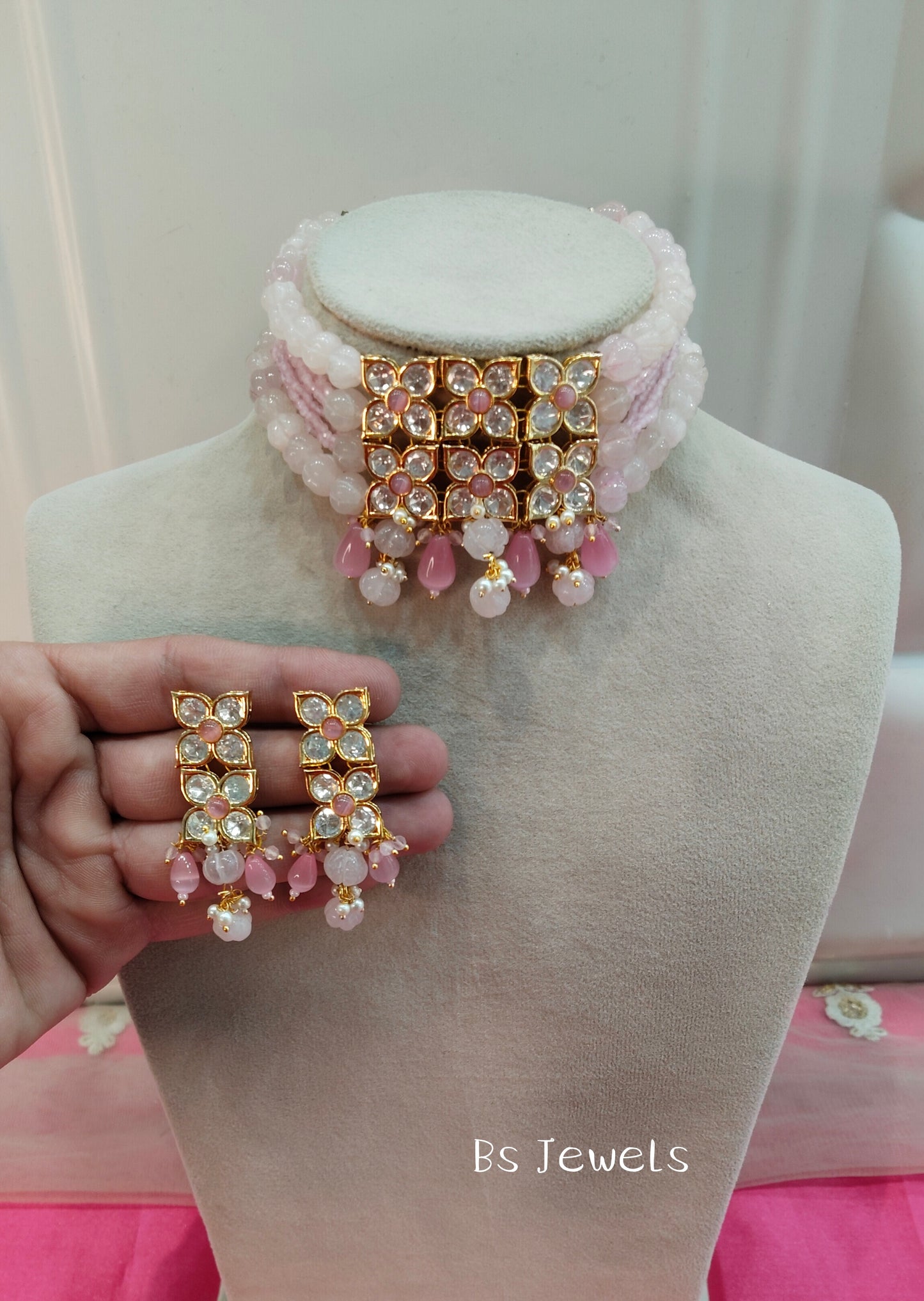 Pink Uncut Kundan Choker Jewellery Poonam Set