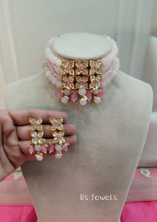 Pink Uncut Kundan Choker Jewellery Poonam Set