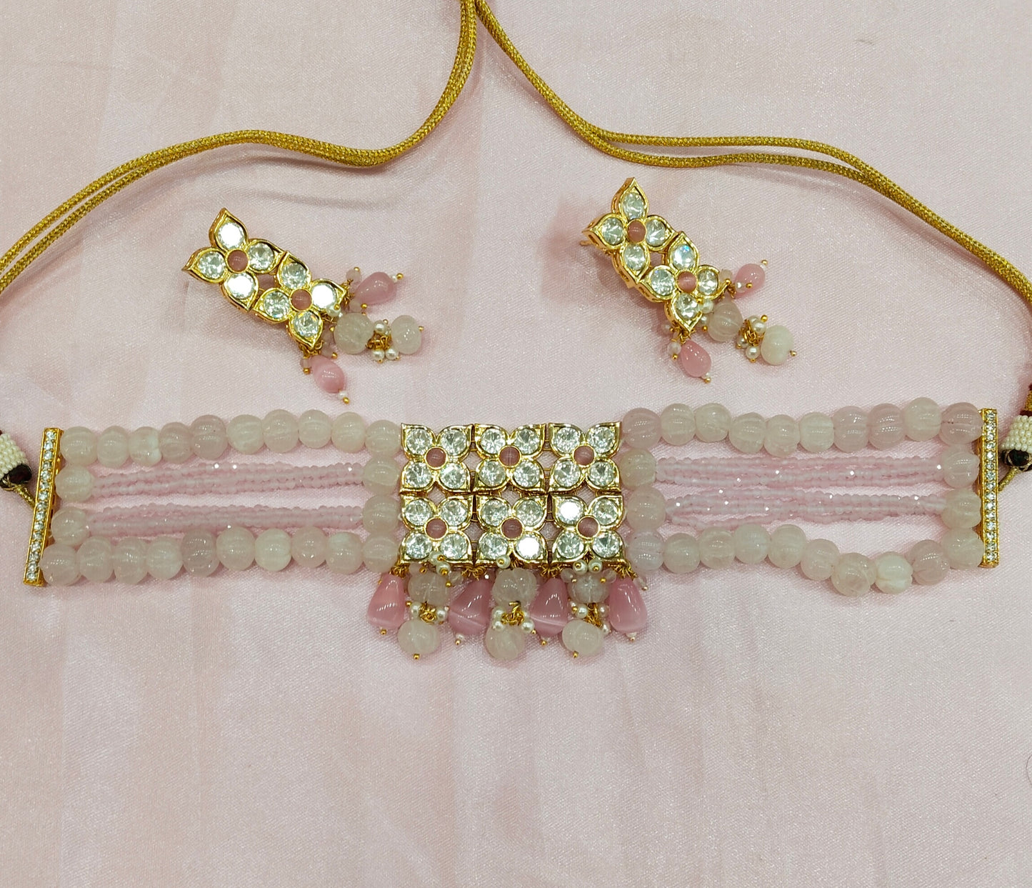 Pink Uncut Kundan Choker Jewellery Poonam Set