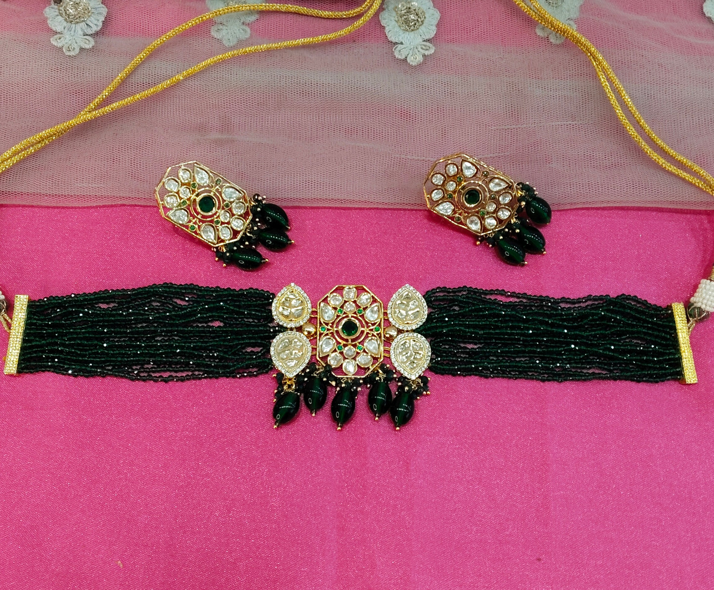 Green Uncut Kundan Choker Jewellery Krishna Set