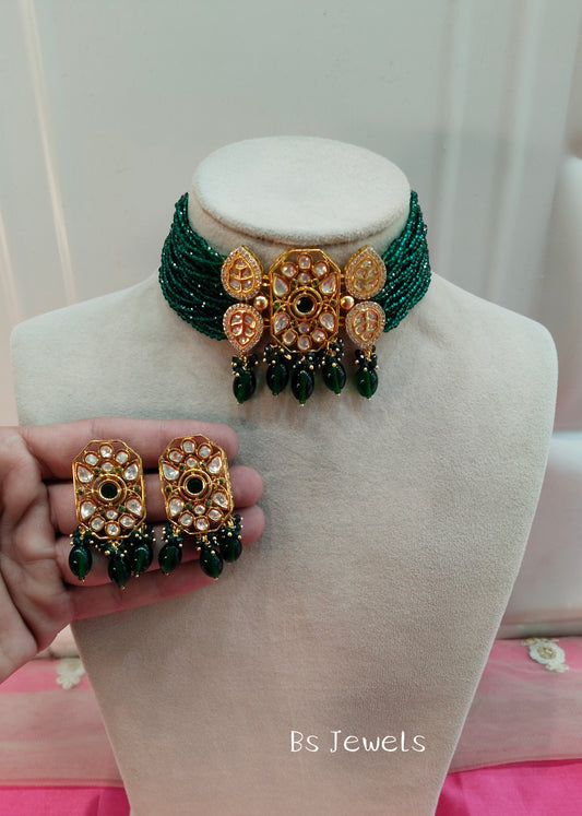 Green Uncut Kundan Choker Jewellery Krishna Set