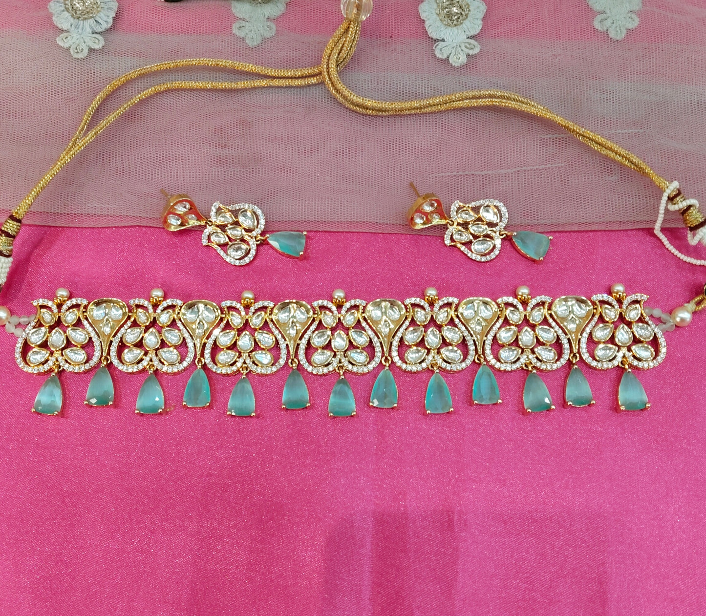 Pista Uncut Kundan Choker Jewellery Krishna Set