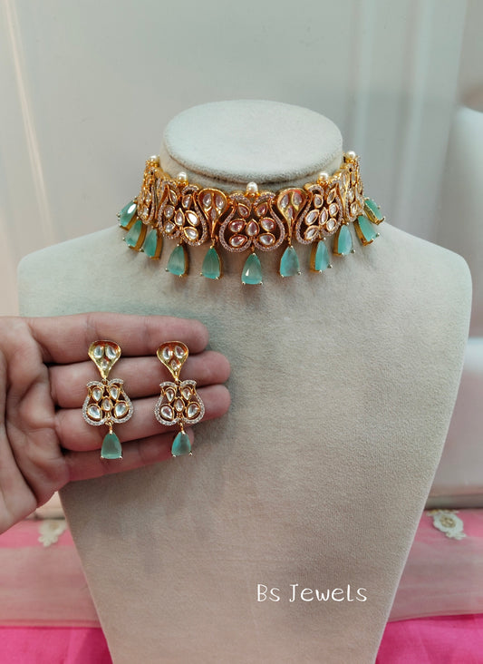 Pista Uncut Kundan Choker Jewellery Krishna Set