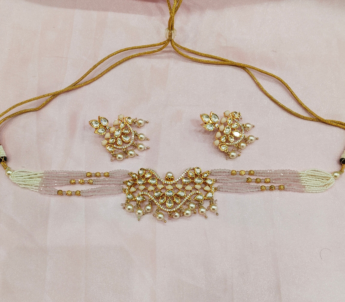 Peach Uncut Kundan Choker Jewellery Krishna Set