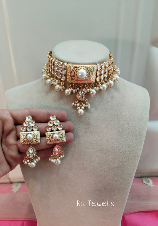 Antique White Uncut Kundan Choker Jewellery Krishna Set