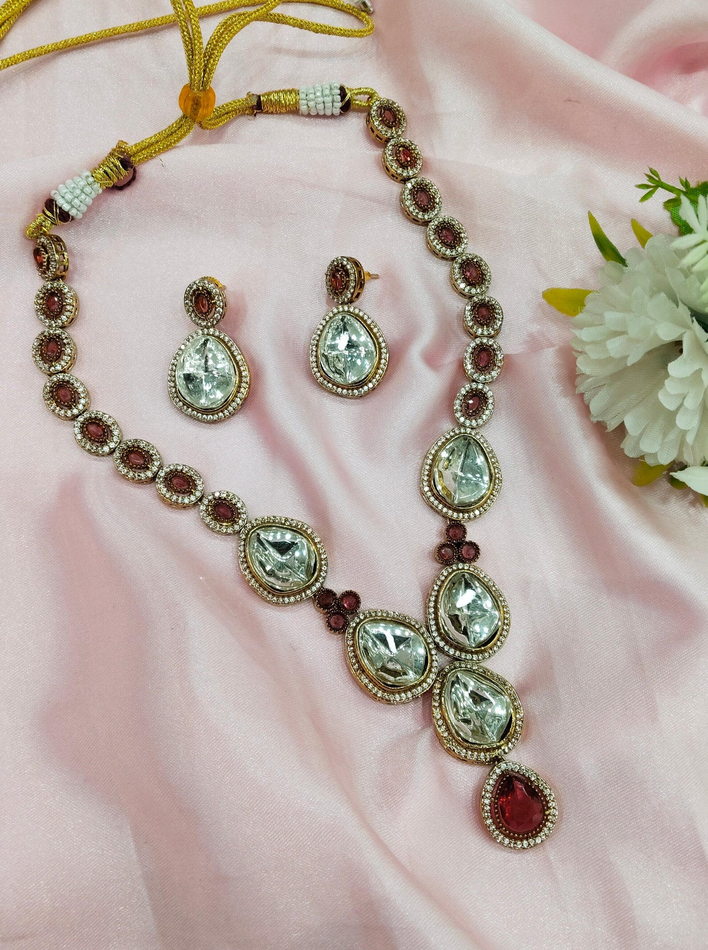 Ruby Moissanite Kundan Necklace Jewellery Shweta Set