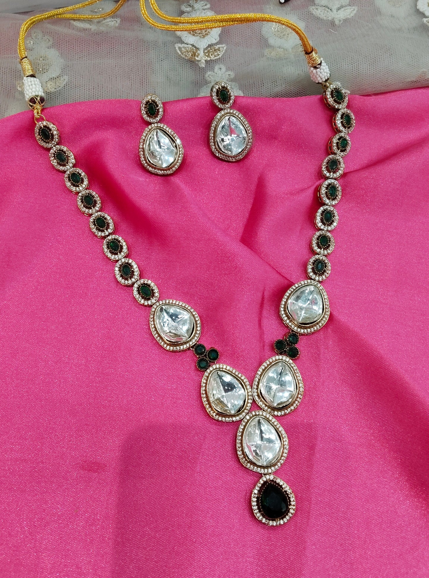 Green Moissanite Kundan Necklace Jewellery Shweta Set