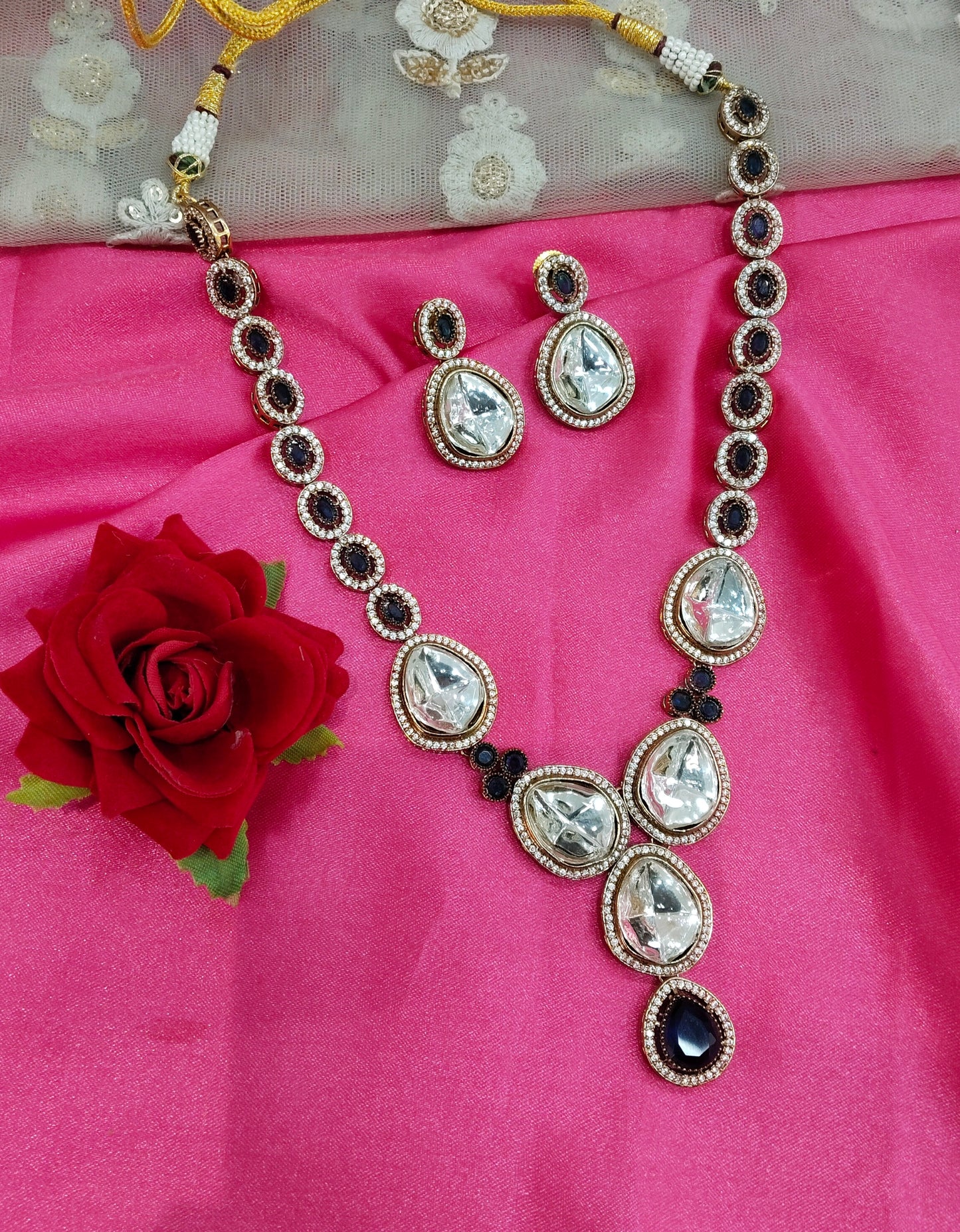 Blue Moissanite Kundan Necklace Jewellery Shweta Set