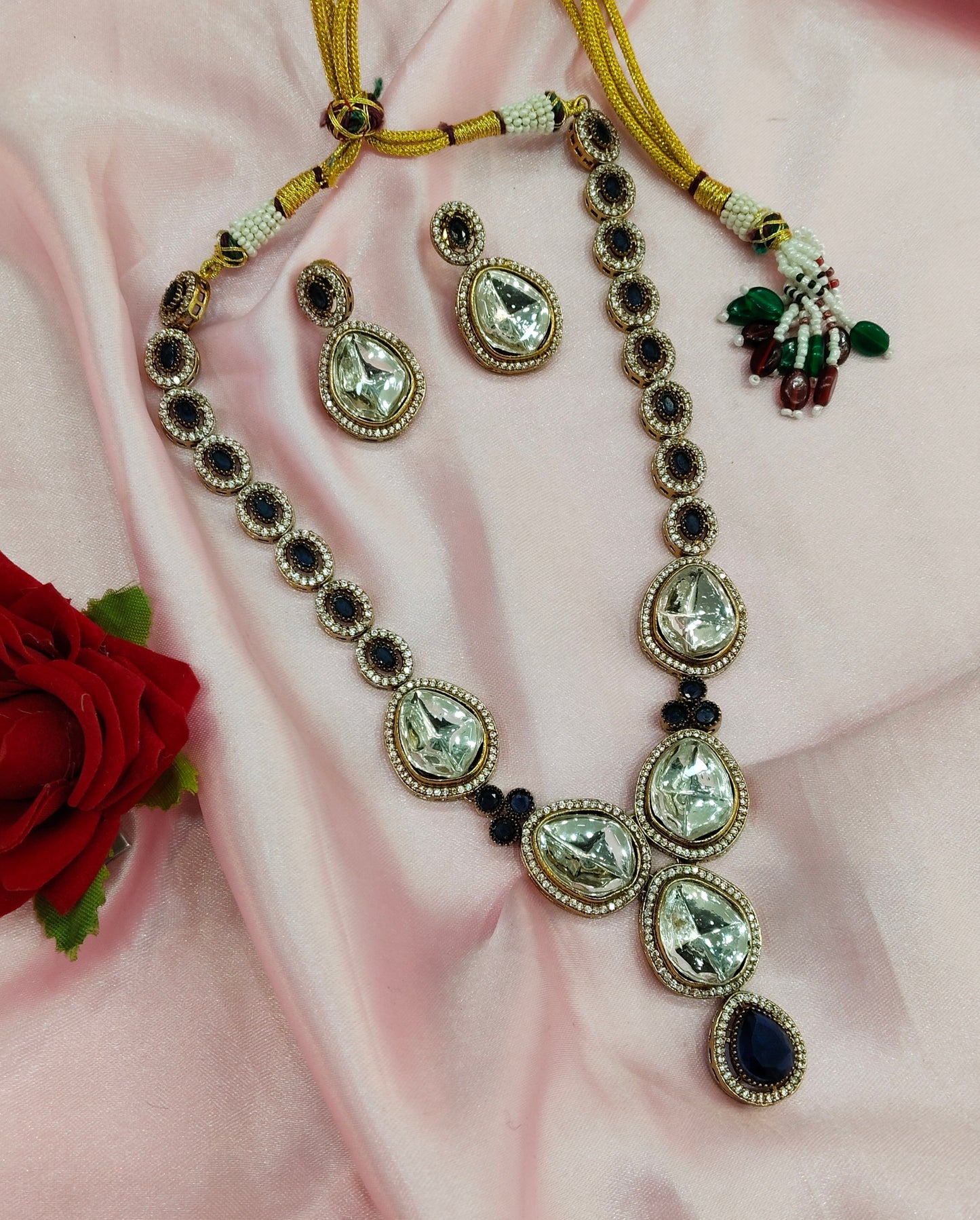 Blue Moissanite Kundan Necklace Jewellery Shweta Set