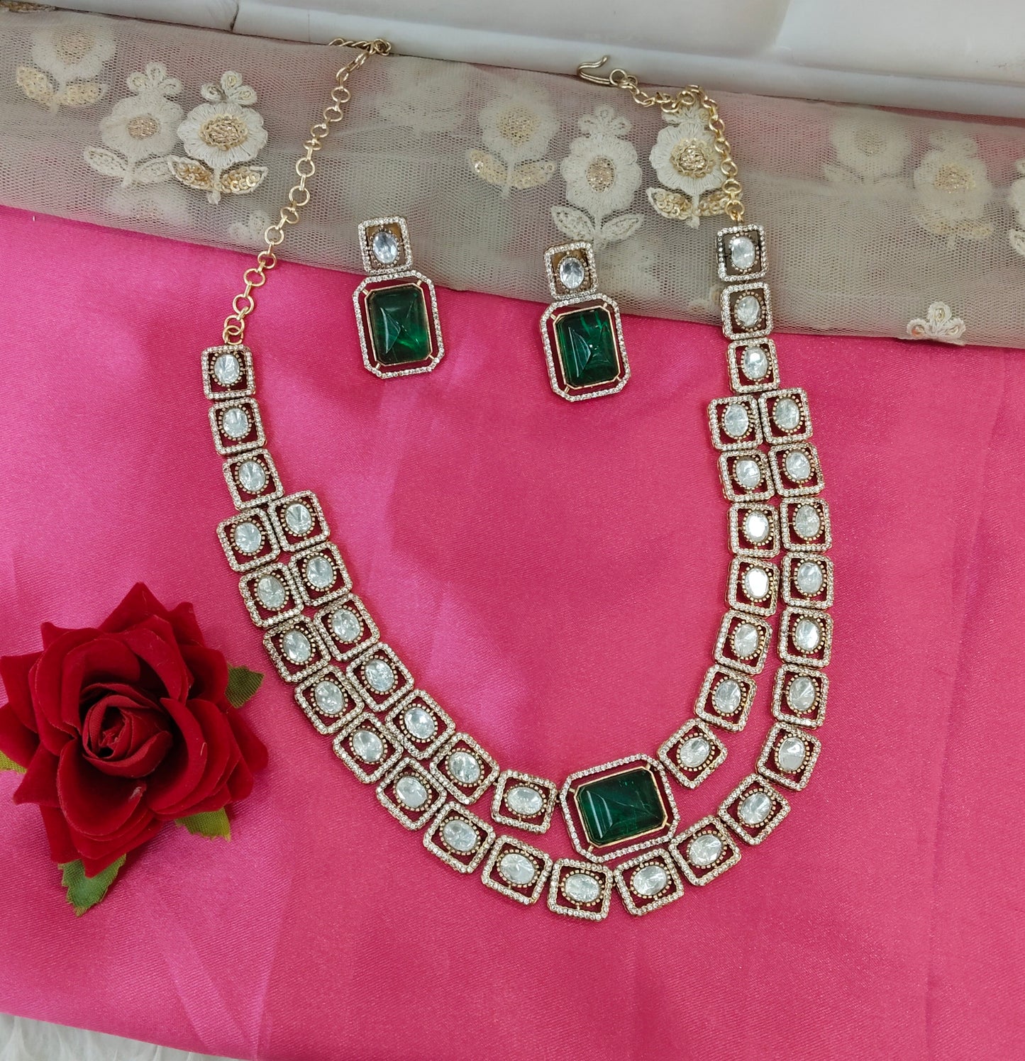 Green Moissanite Kundan Necklace Jewellery Maya Set