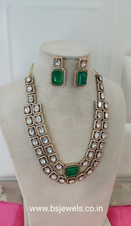 Green Moissanite Kundan Necklace Jewellery Maya Set