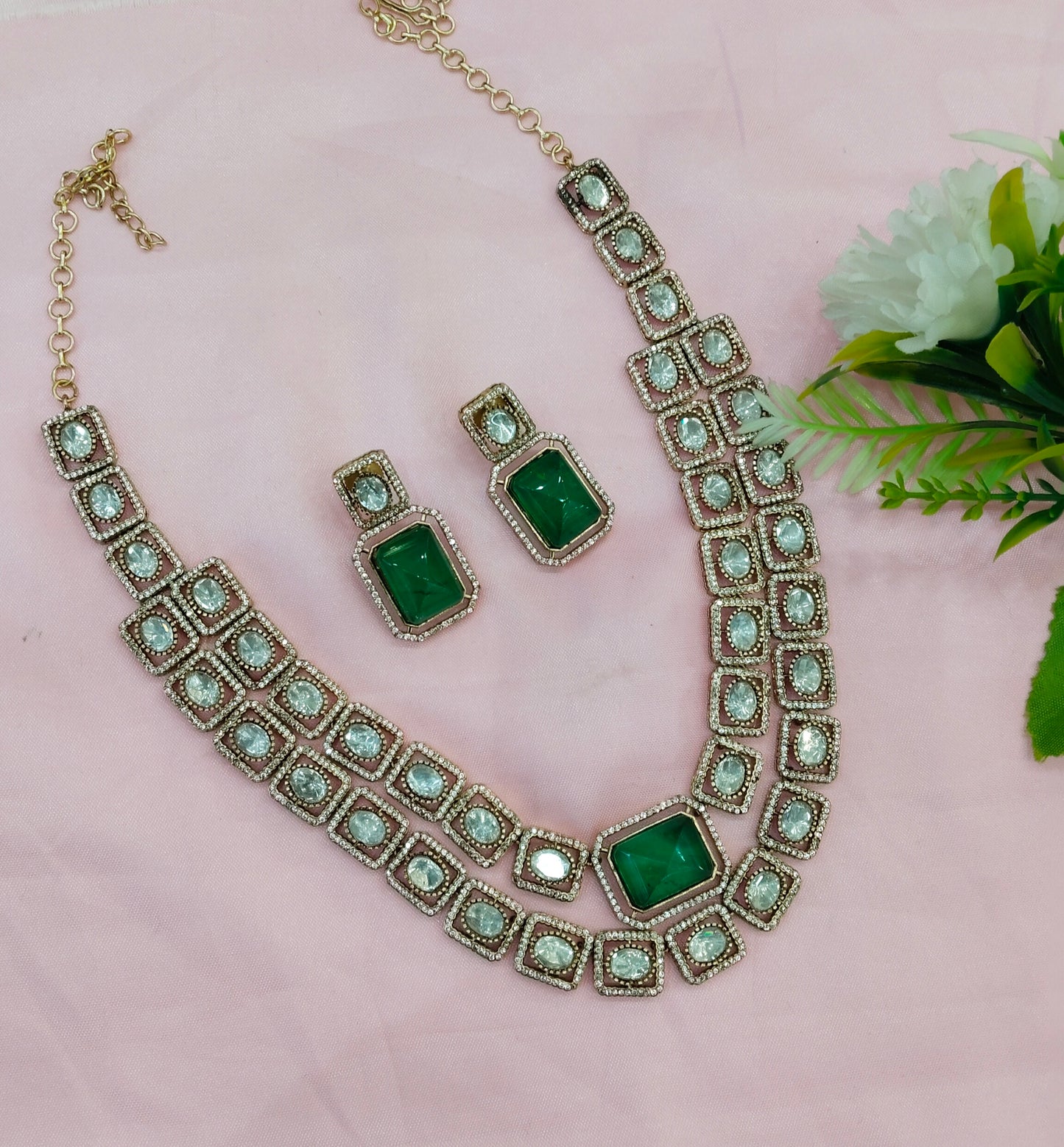 Green Moissanite Kundan Necklace Jewellery Maya Set