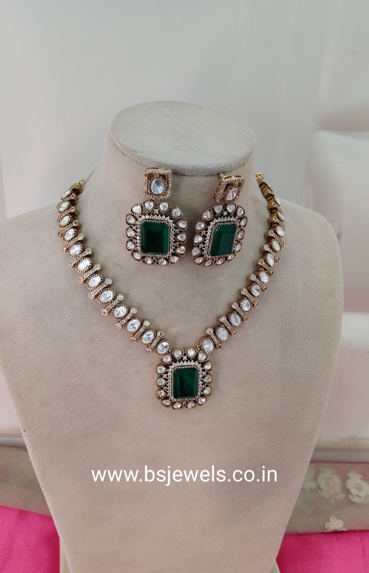 Green Moissanite Kundan Necklace Jewellery Maya Set