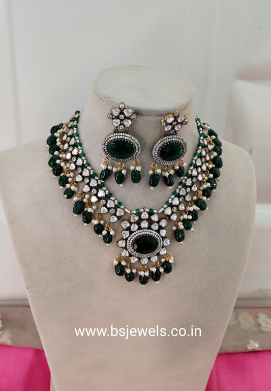 Green Moissanite Kundan Necklace Jewellery Maya Set