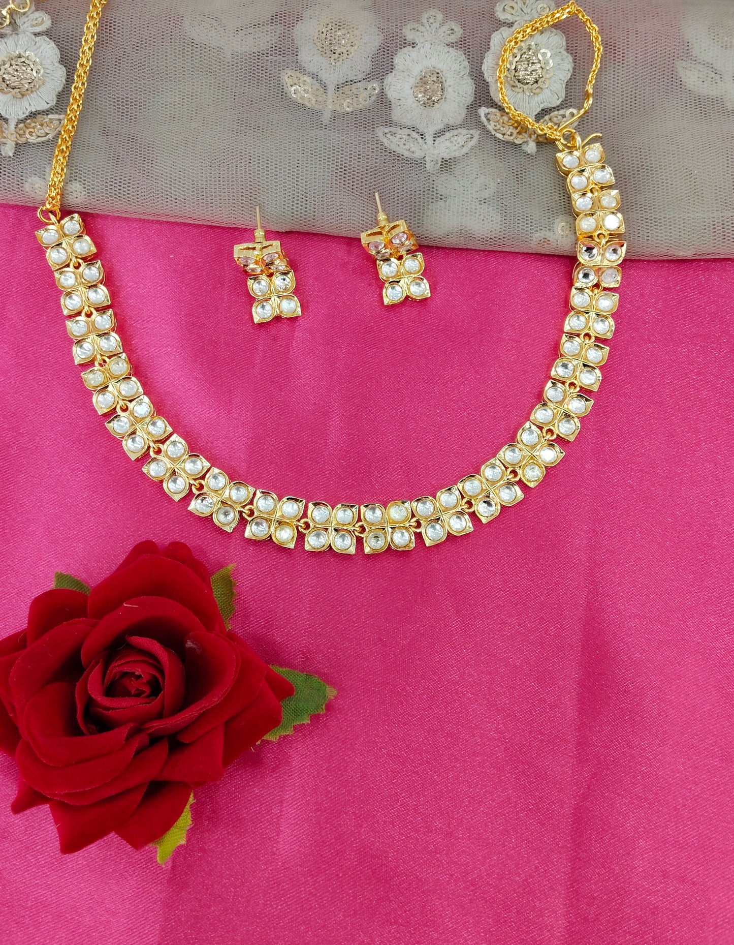 Antique Gold Moissanite Kundan Necklace Jewellery Maya Set