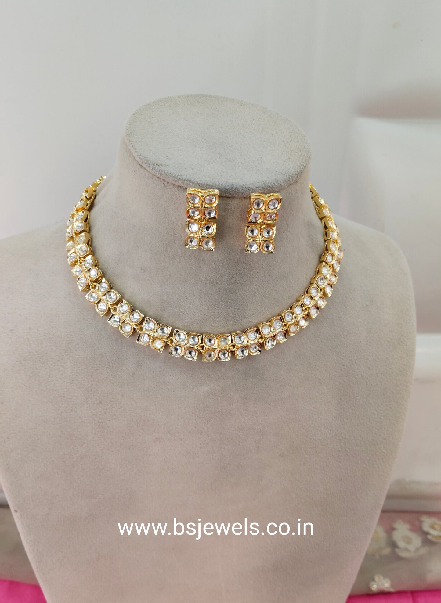 Antique Gold Moissanite Kundan Necklace Jewellery Maya Set