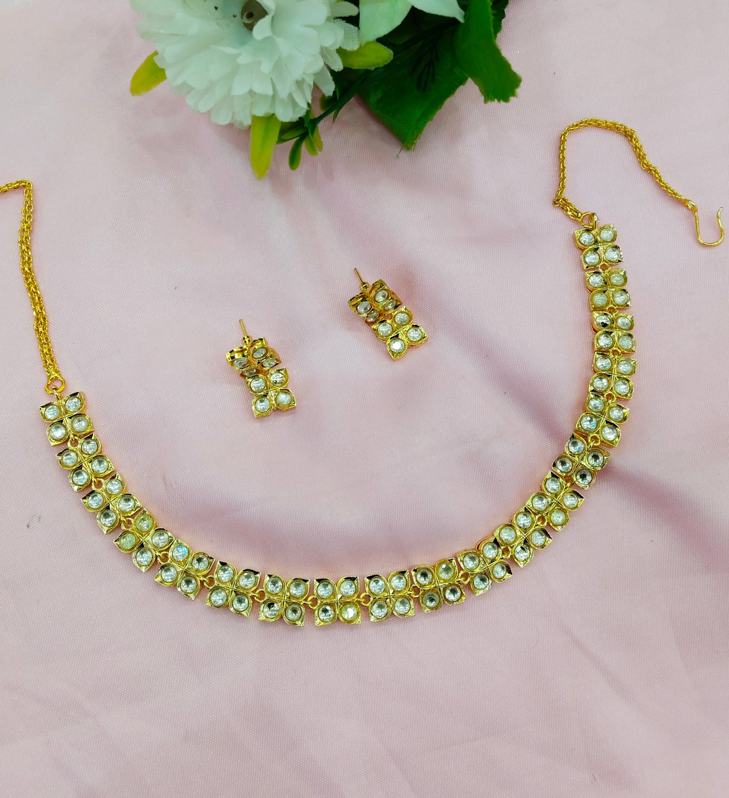 Antique Gold Moissanite Kundan Necklace Jewellery Maya Set